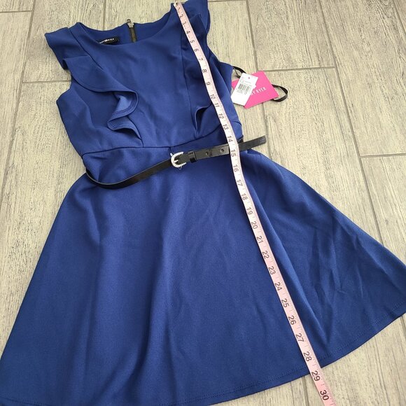 Amy Byer Girls Blue Ruffle Fit & Flare Dress with Belt Size 12 (NWT) - Picture 9 of 10